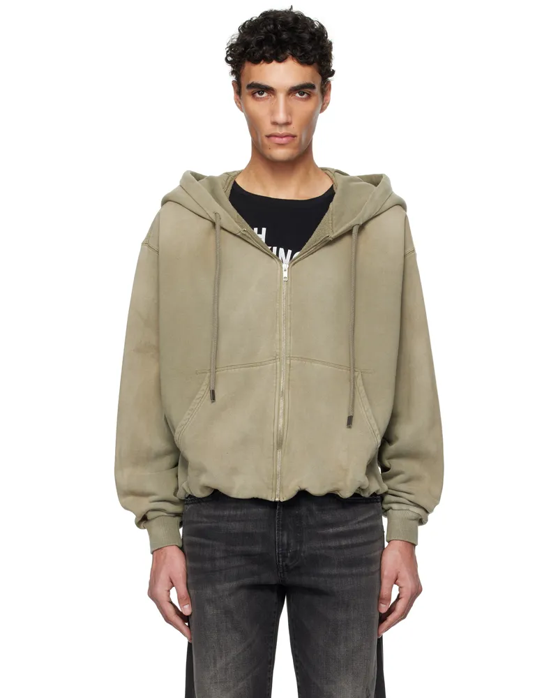 R13 Green Balloon Zip-Up Hoodie Faded