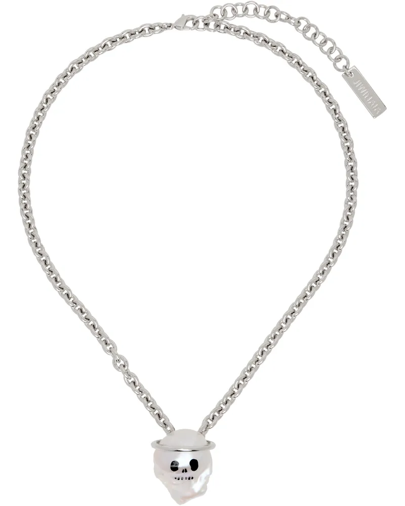 JIWINAIA SSENSE Exclusive Skull Halo Necklace Silver