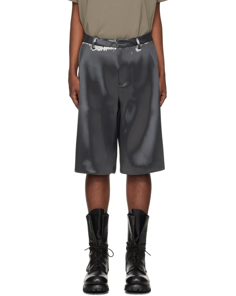 Heliot Emil Gray Liquid Metal Shorts Liquid