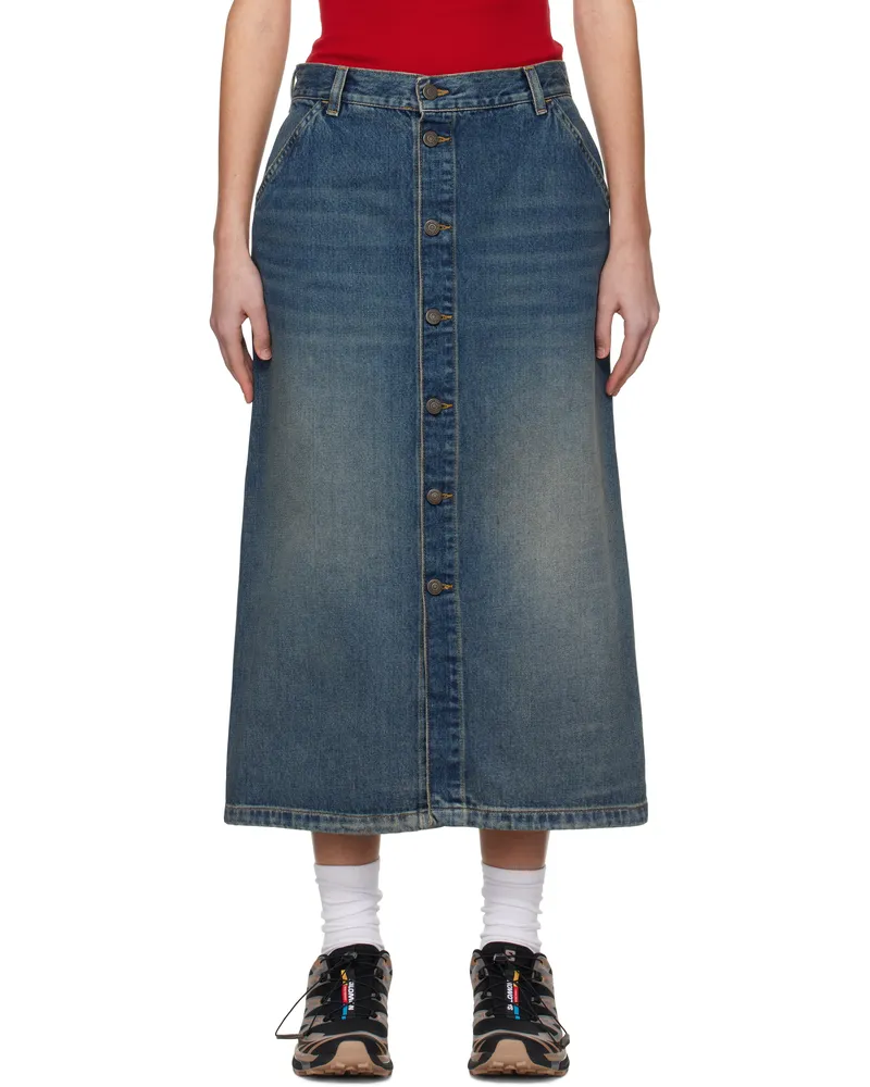 Carhartt WIP Blue Marvin Denim Midi Skirt Worn