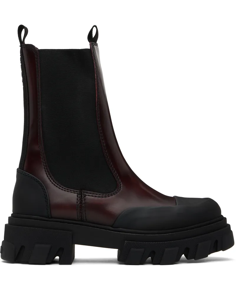 Ganni Burgundy & Black Cleated Mid Chelsea Boots 070