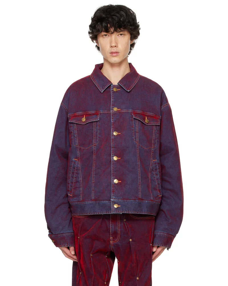 KUSIKOHC Red Velvet Padded Multi Rivet Denim Jacket Velvet