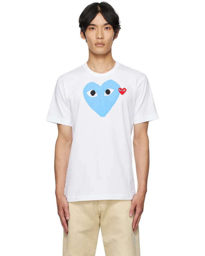 Comme des Garçons White Big Blue Heart T-shirt 2