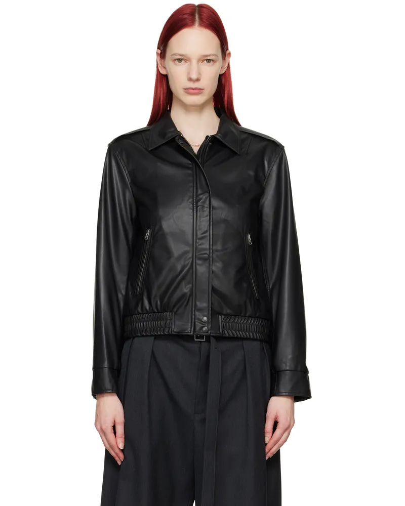 Youth Black Zip Faux-Leather Jacket Black