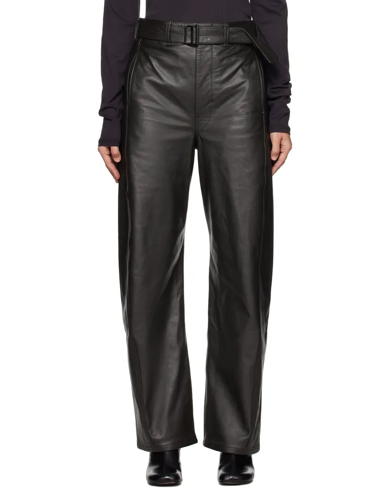 Christophe Lemaire Black Twisted Belted Leather Pants Br507