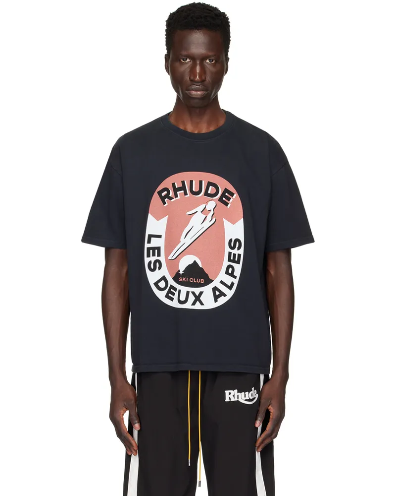 RHUDE Black 'Les Deux Alpes' T-Shirt Vtg