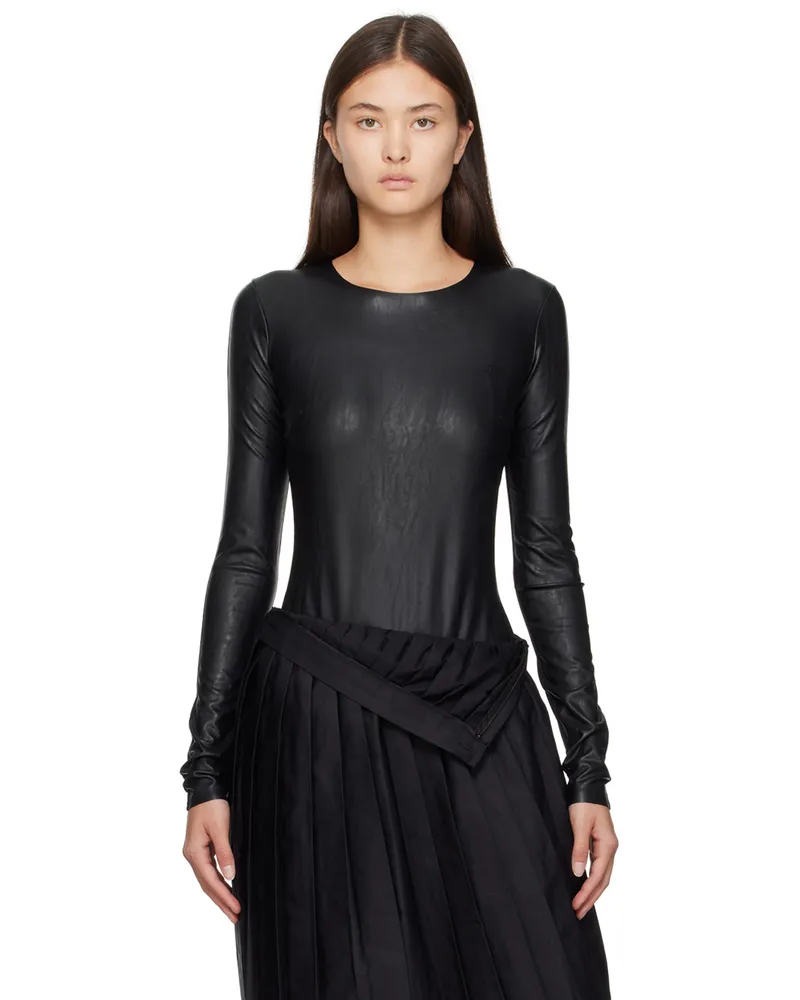 Maison Margiela Black Darted Faux-Leather Bodysuit 961