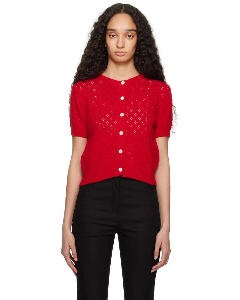 Dunst Red Crochet Half Sleeve Cardigan Red