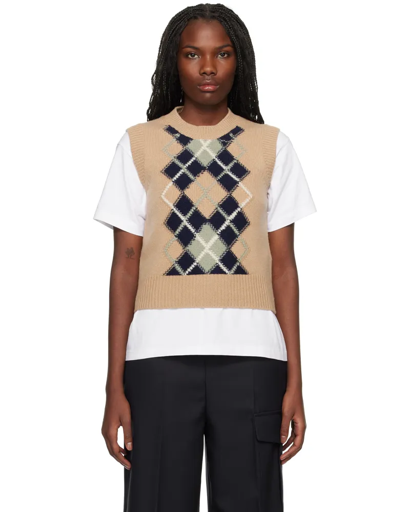 AMI Paris Beige Argyle Sleeveless Sweater Nude
