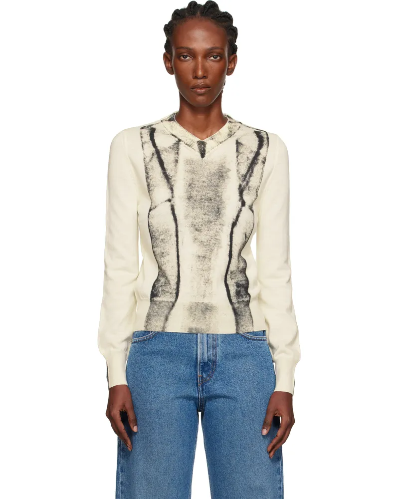 Maison Margiela Off-White Folded Printed Gauge 14 V-neck Sweater 101s