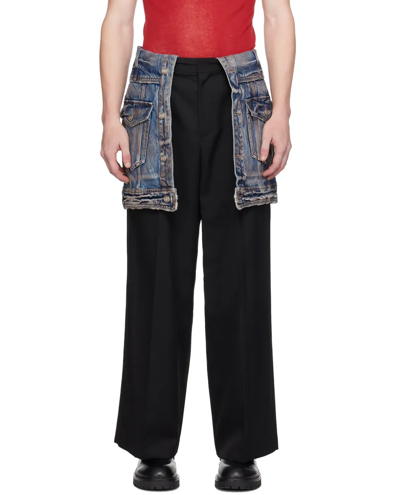 JUUN.J Black Denim Skirt Layered Trousers 5