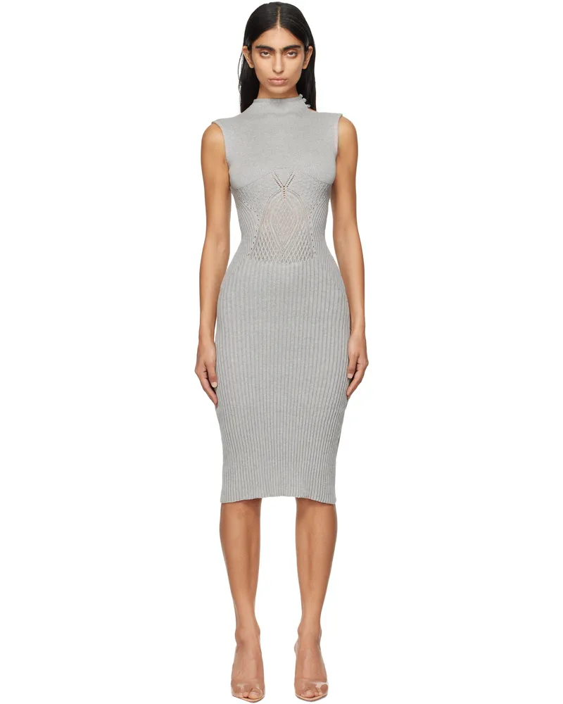 Isa Boulder Gray Raven High-Neck Midi Dress Silver
