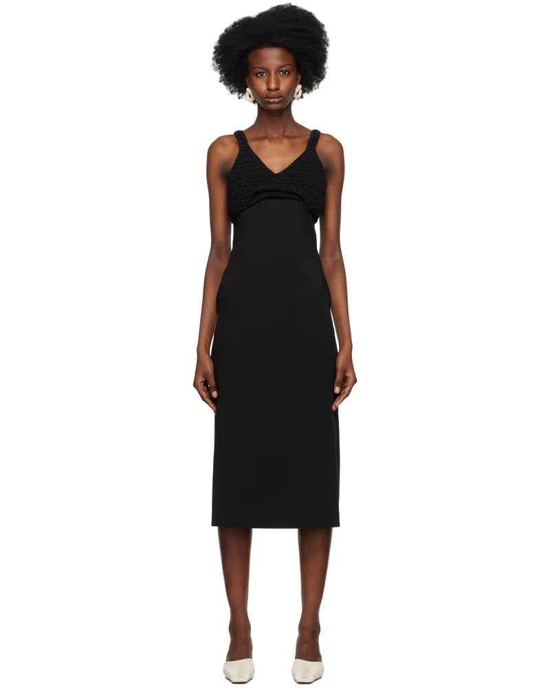 RECTO Black Chunky Bra Top Patch Midi Dress Black