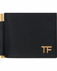 Tom Ford Black Grain Leather Money Clip Wallet Black