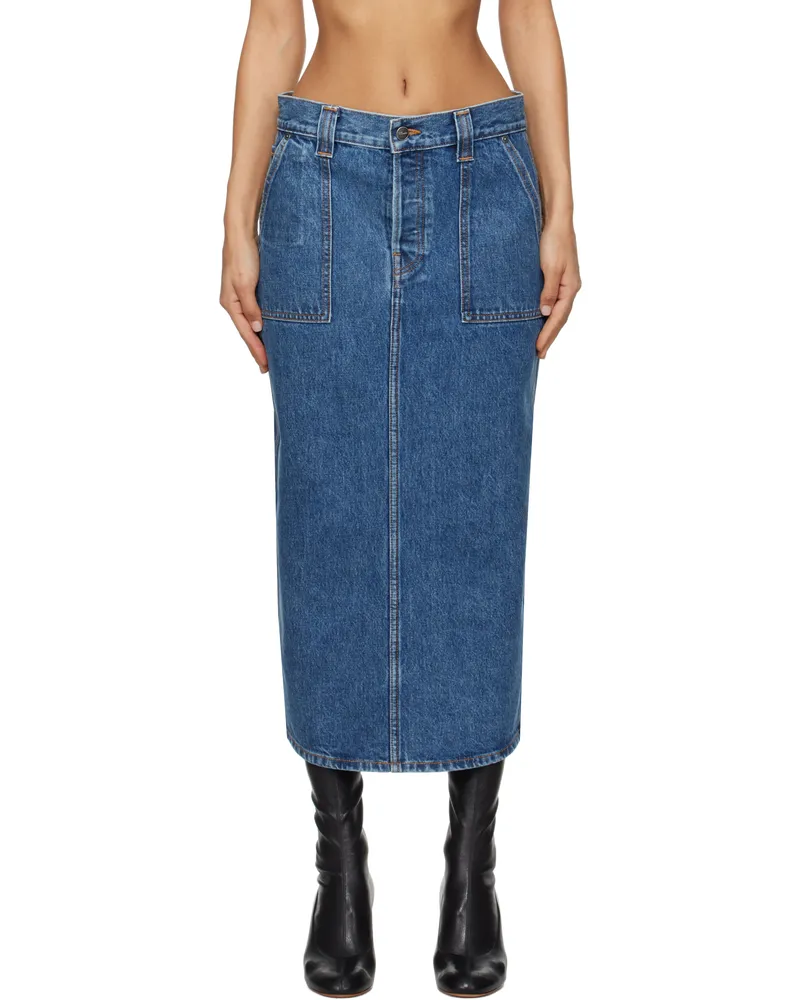 KHAITE Blue Genevieve Denim Midi Skirt 009