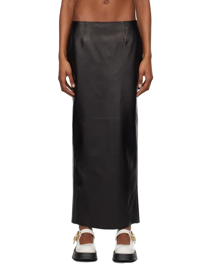 Marni Black Slit Leather Maxi Skirt 00n99