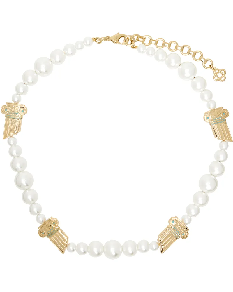 Casablanca Paris Gold & White Gradient Faux-Pearl Column Necklace Gold