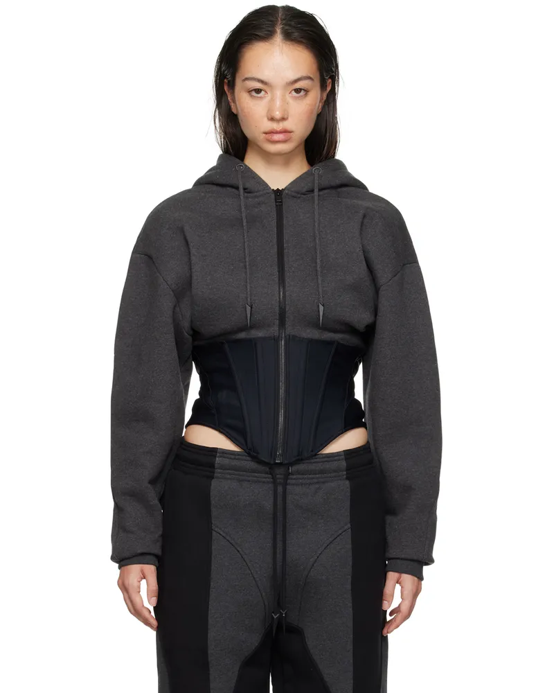 Thierry Mugler Gray Corseted Hoodie B9298