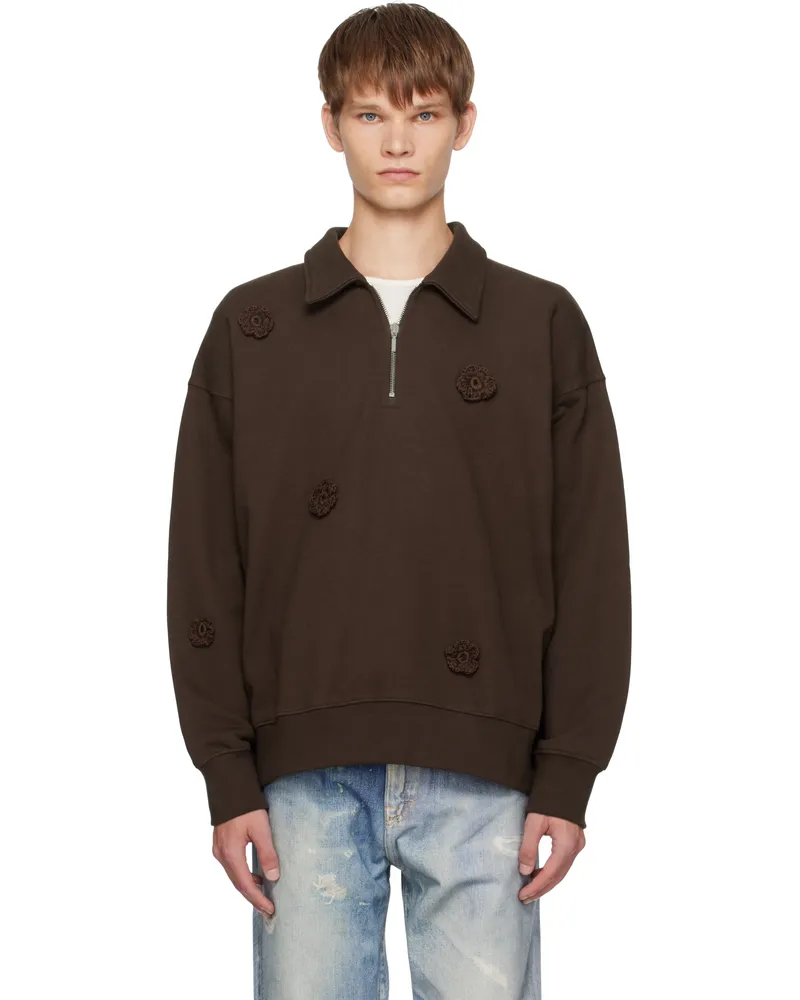 Song For The Mute Brown Daisy Quarter Zip Sweatshirt Brown