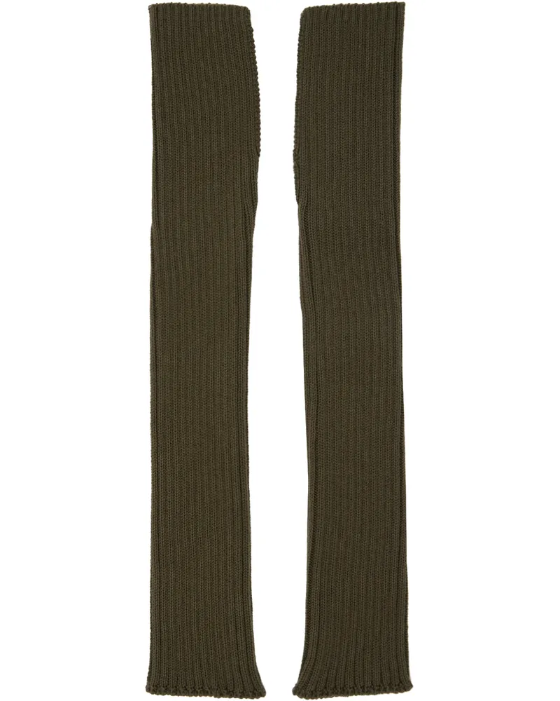 Yohji Yamamoto Khaki Ribbed Arm Warmers 2