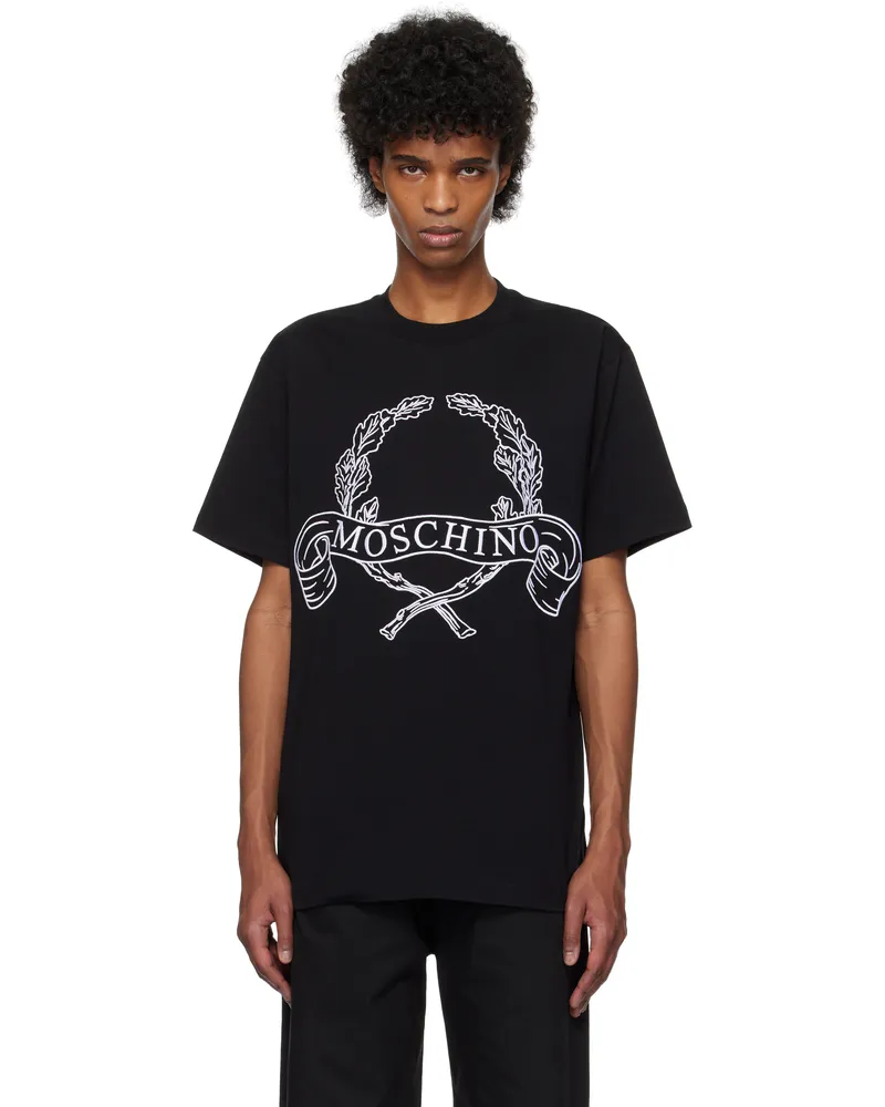 Moschino Black Maxi Laurel Crown Embroidery T-shirt Multi