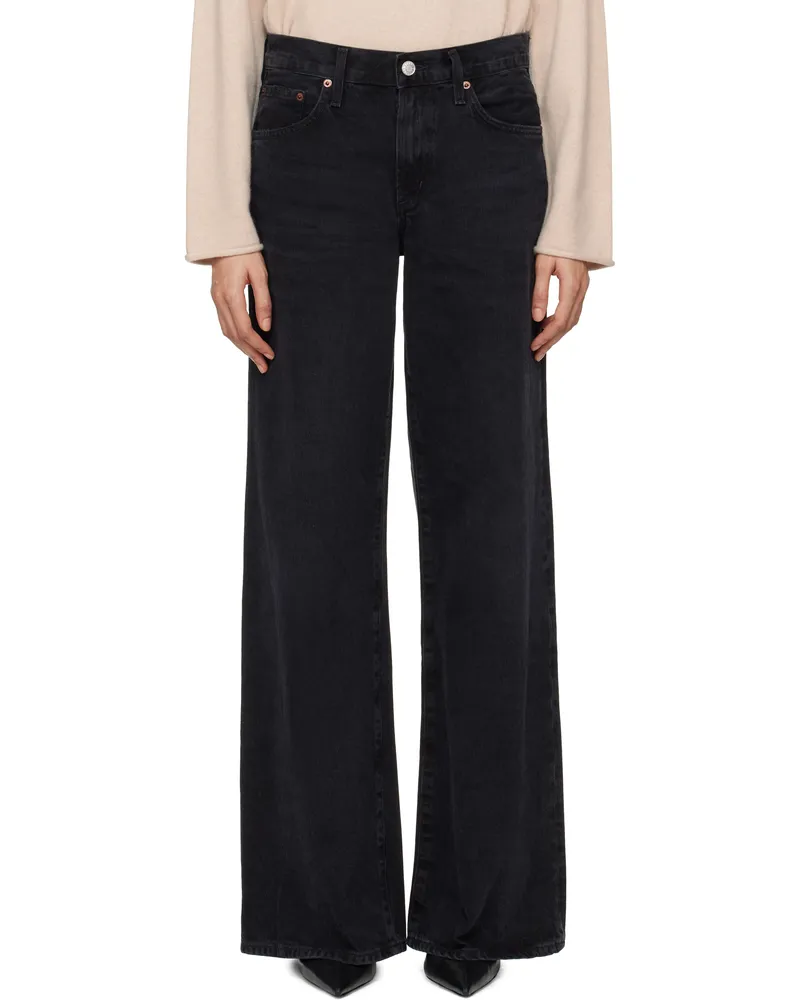AGOLDE Black Clara Low Rise Baggy Flare Jeans Mascara