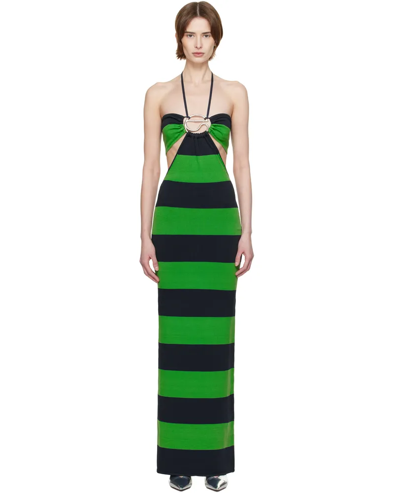 COPERNI Green & Navy Knitted Striped Halter Maxi Dress Green-blue