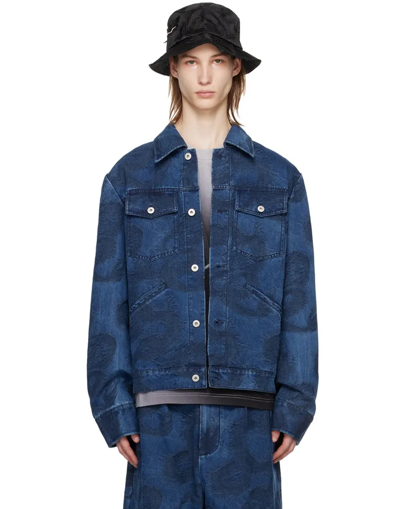 Feng Chen Wang Blue Dragon Denim Jacket Blue
