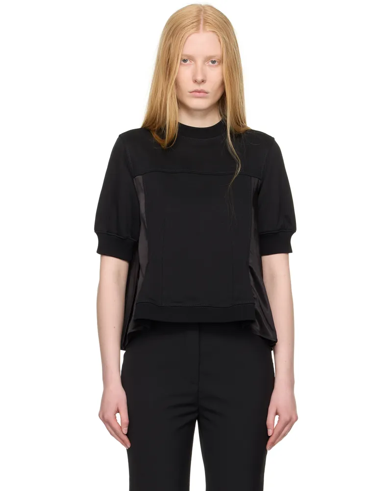 3.1 phillip lim Black Puff Sleeve Flounce Satin Combo Top Midnight