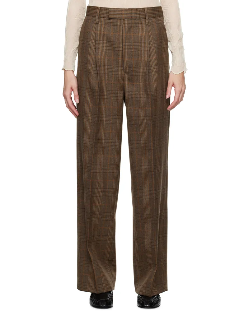 AURALEE Brown Bluefaced Wool Check Trousers Brown