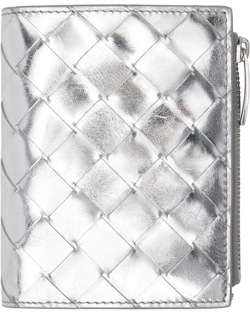 Bottega Veneta Silver Intrecciato Small Bi-Fold Wallet 8101