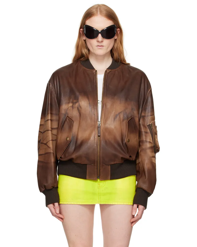 Acne Studios Brown Relaxed Fit Leather Bomber Jacket 700