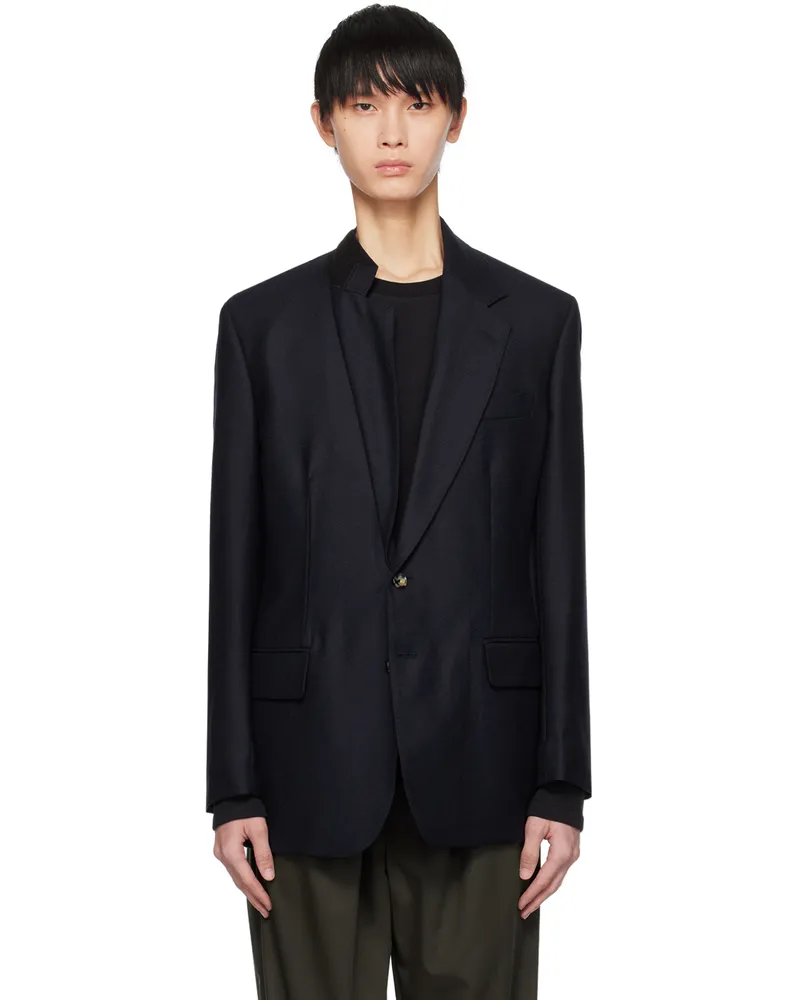 Marina Yee Navy Asymmetrical Darts Blazer Dark