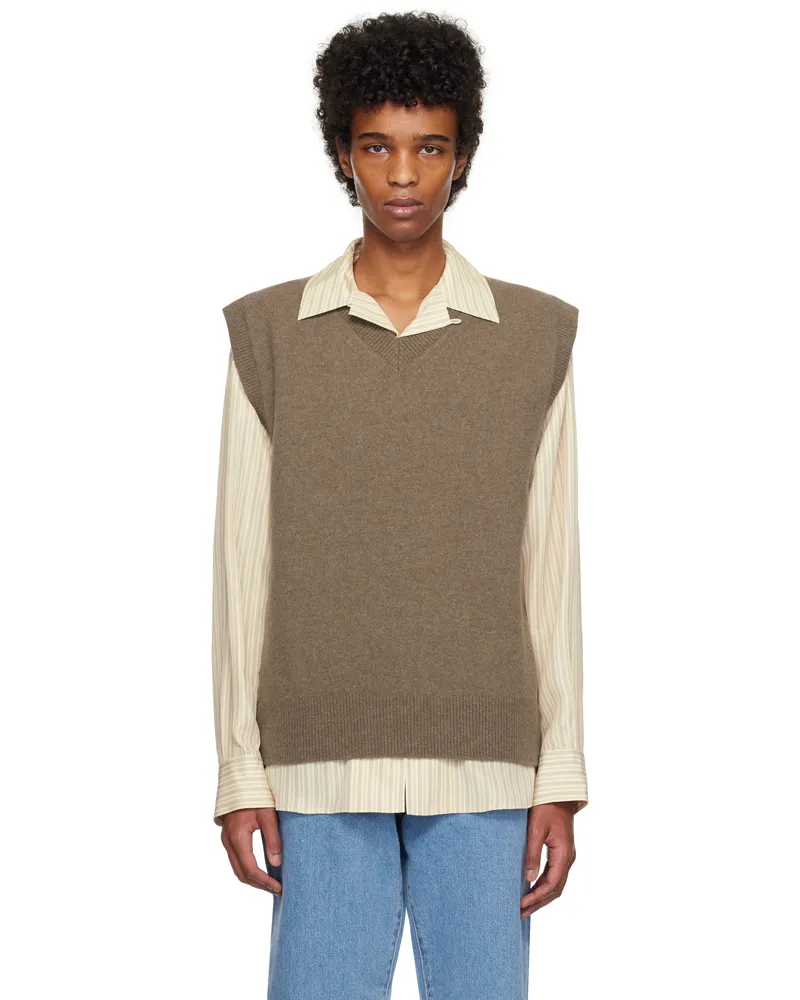 Róhe Taupe Relaxed Knitted Boiled Wool Vest Taupe