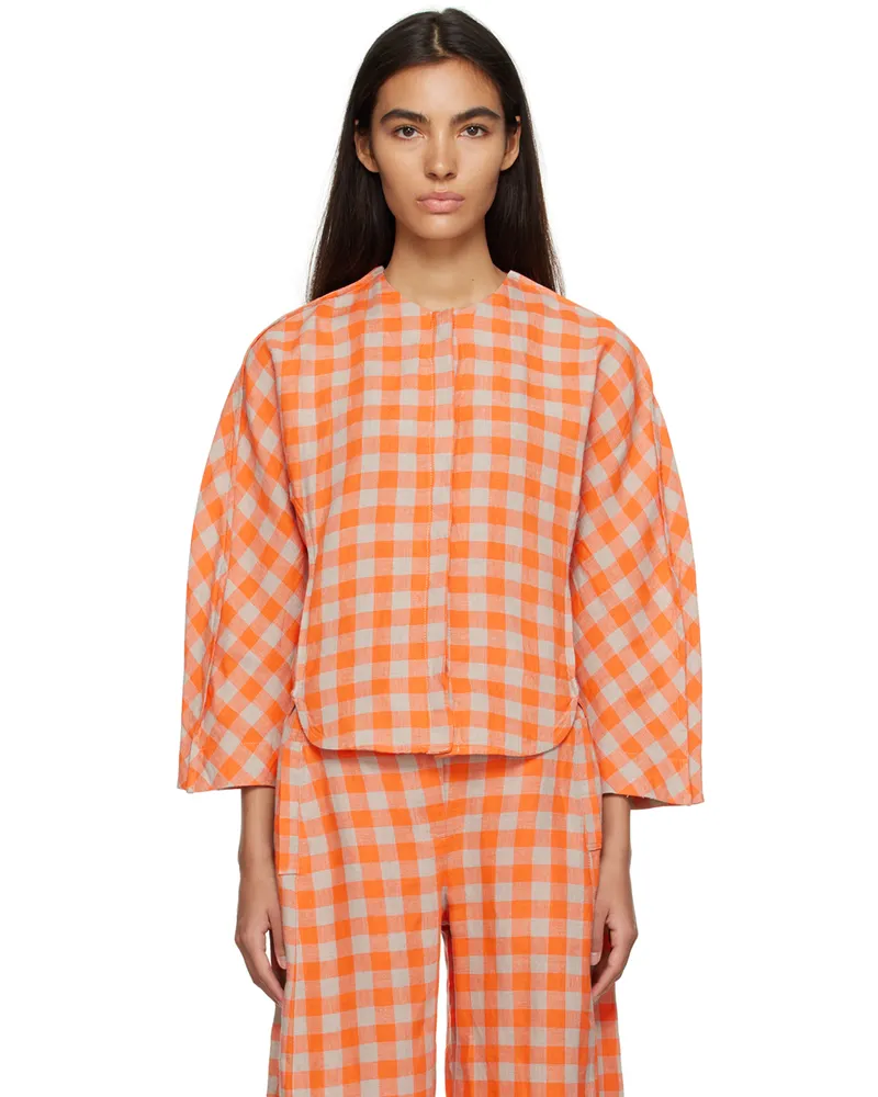 Henrik Vibskov Orange & Gray Line Blouse Orange