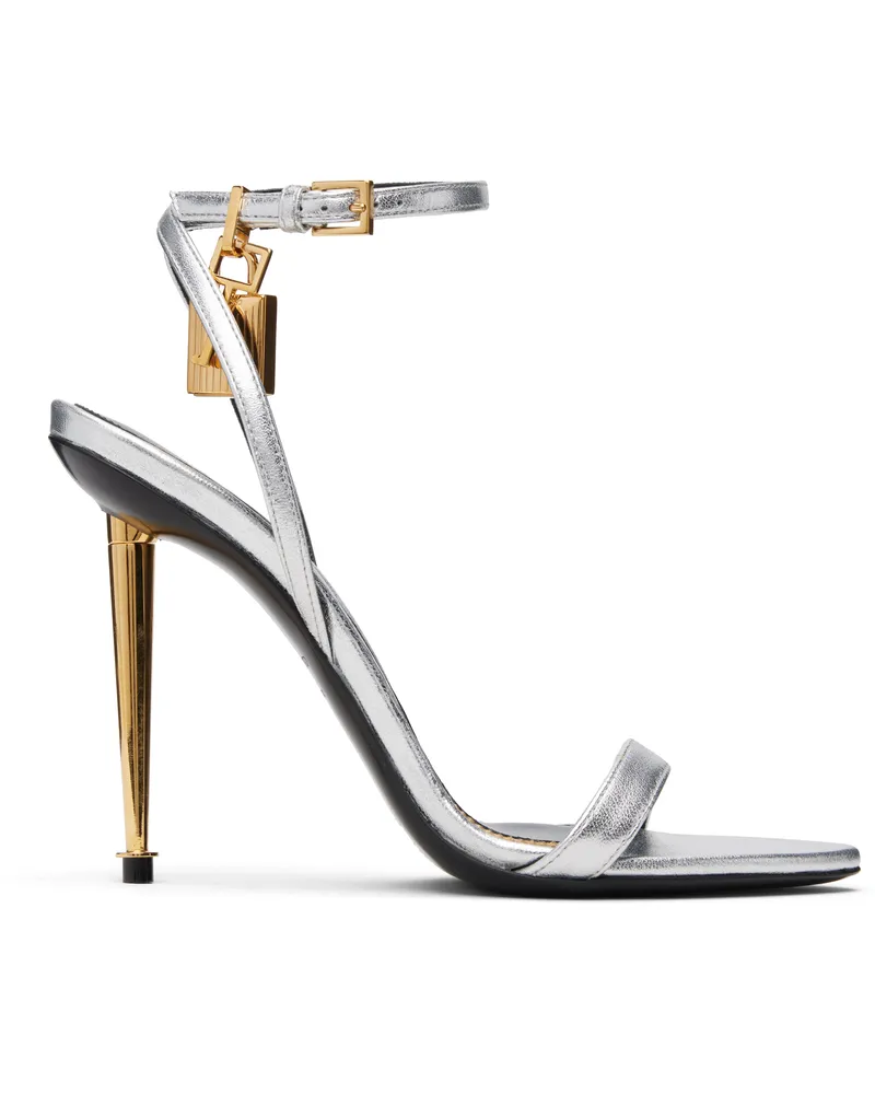 Tom Ford Silver Nappa Padlock Pointy Naked Heeled Sandals 1g004
