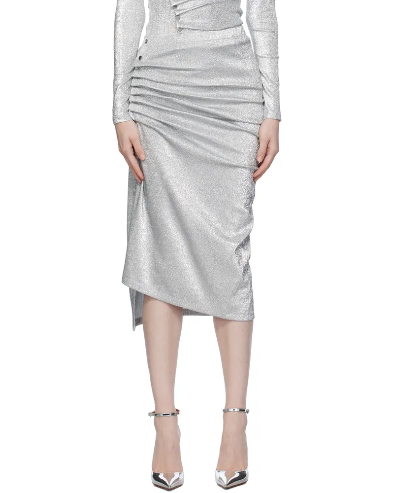Paco Rabanne Silver Gathered Midi Skirt P040
