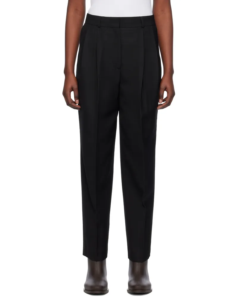 Totême Black Double-Pleated Trousers 001