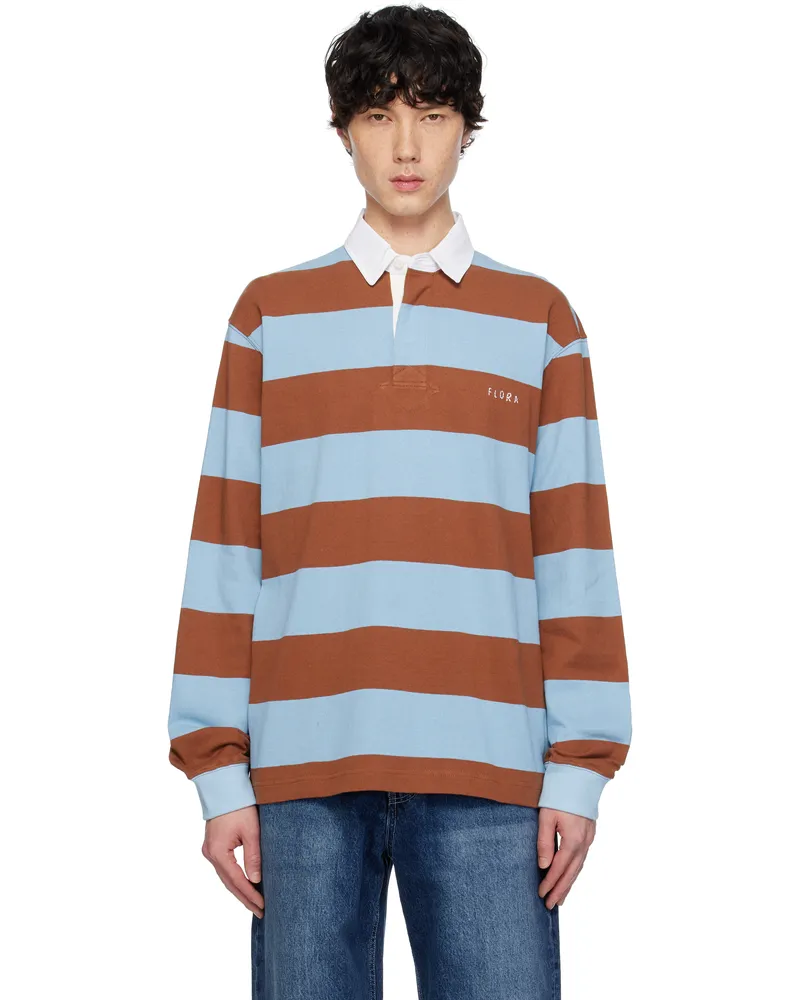 AFTER PRAY Brown & Blue Stripe Jersey Rugby Polo Sky