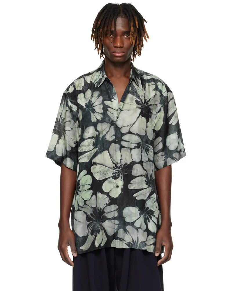 Dries van Noten Black & Gray Silk Short Sleeve Shirt 604