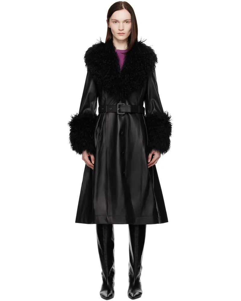 Saks Potts Black Foxy Shearling Coat Black