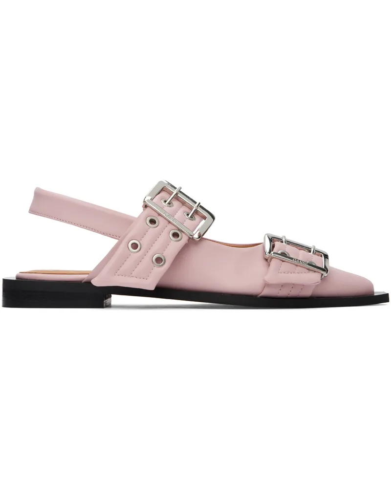 Ganni Pink Feminine Buckle Ballerina Flats 868