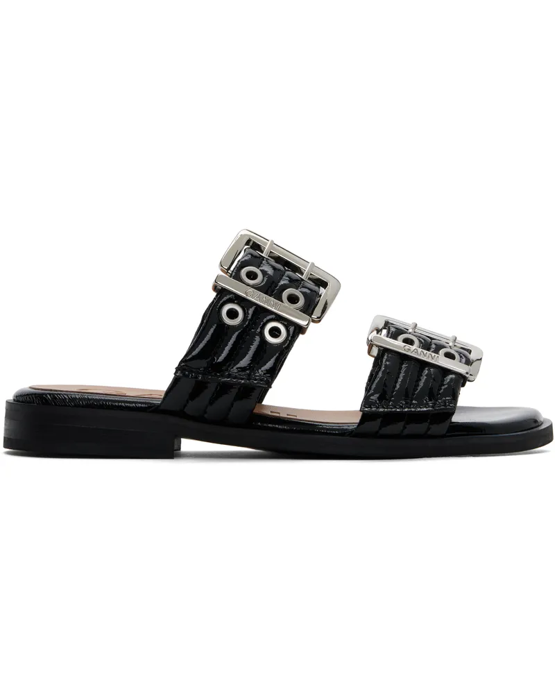 Ganni Black Feminine Buckle Two-Strap Sandals 099