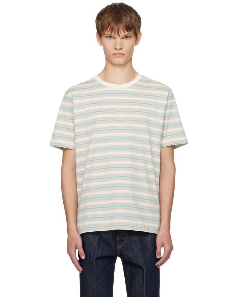 AURALEE Blue & Beige Gradient Stripe Jersey T-shirt Fade