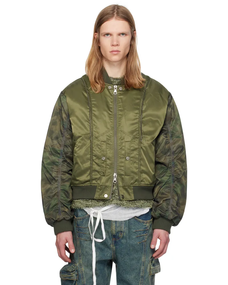 Andersson Bell Khaki Mesh Sleeve Bomber Jacket Khaki