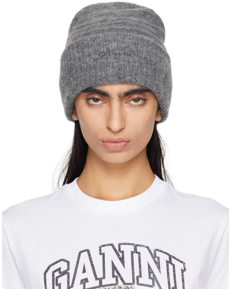 Ganni Gray Soft Wool Beanie 921