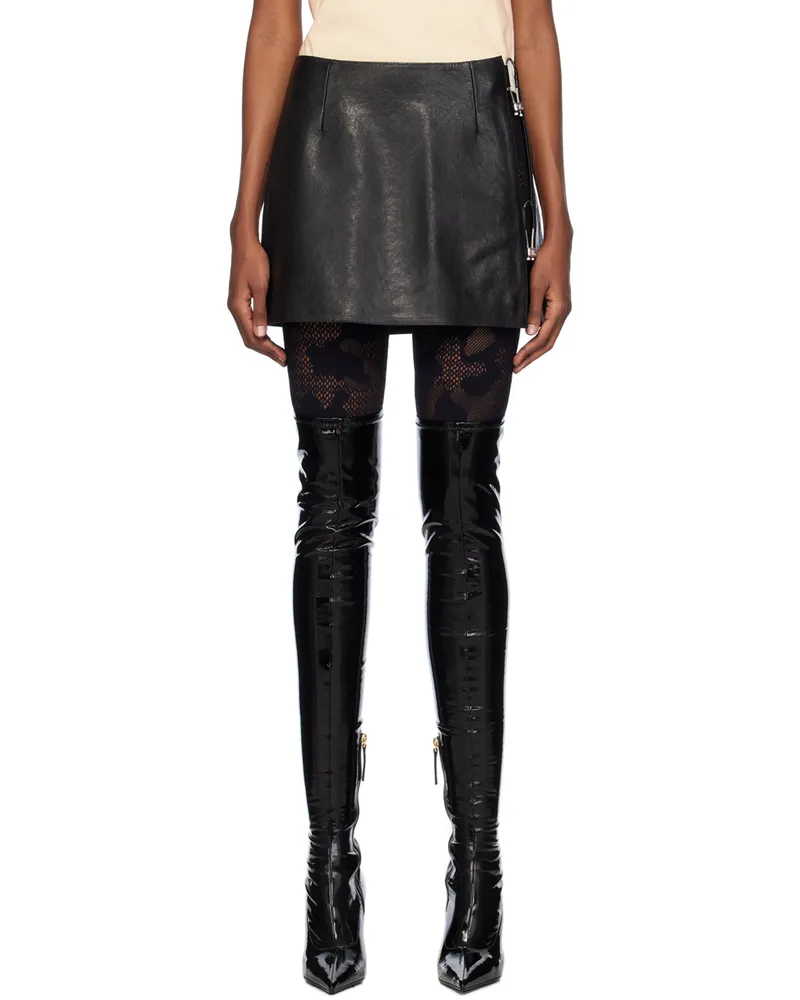 GCDS Black Hoop Leather Miniskirt 99
