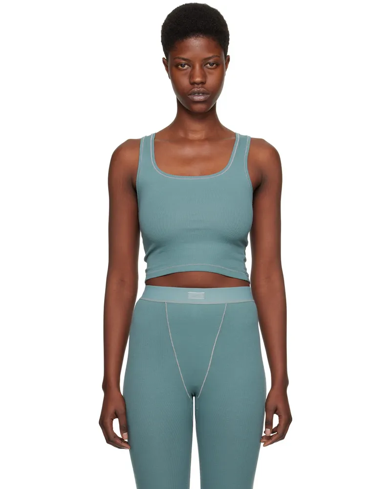 SKIMS Blue Cotton Rib Tank Top Kyanite