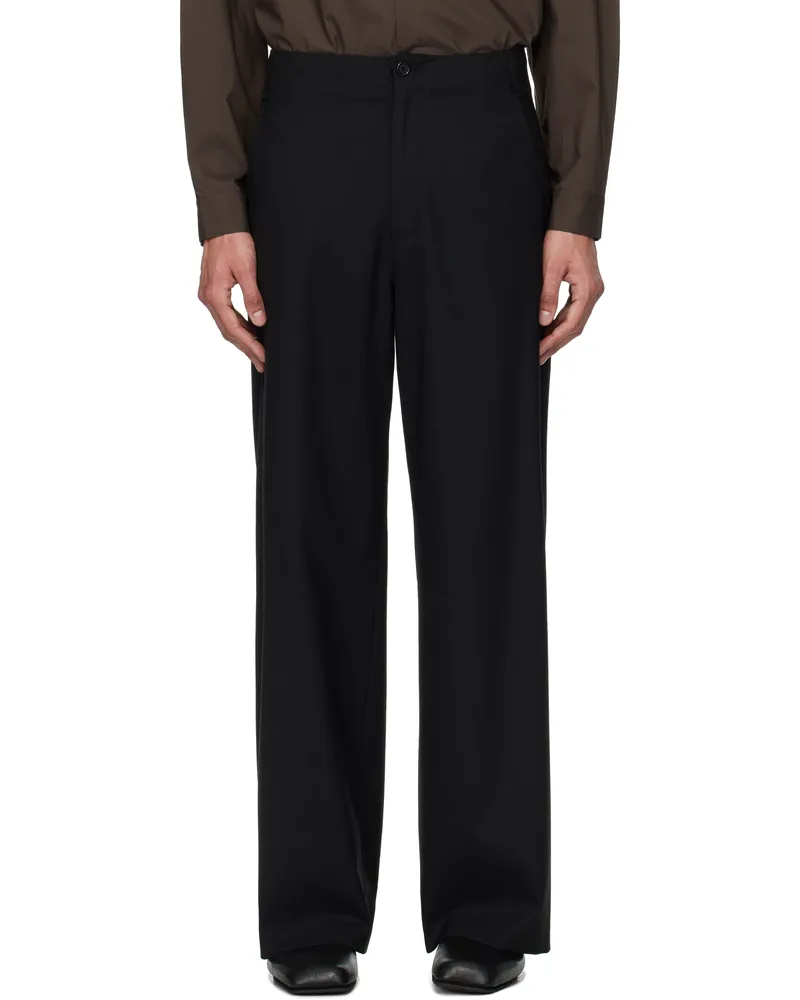 AMOMENTO Black Wool Wide Trousers Black