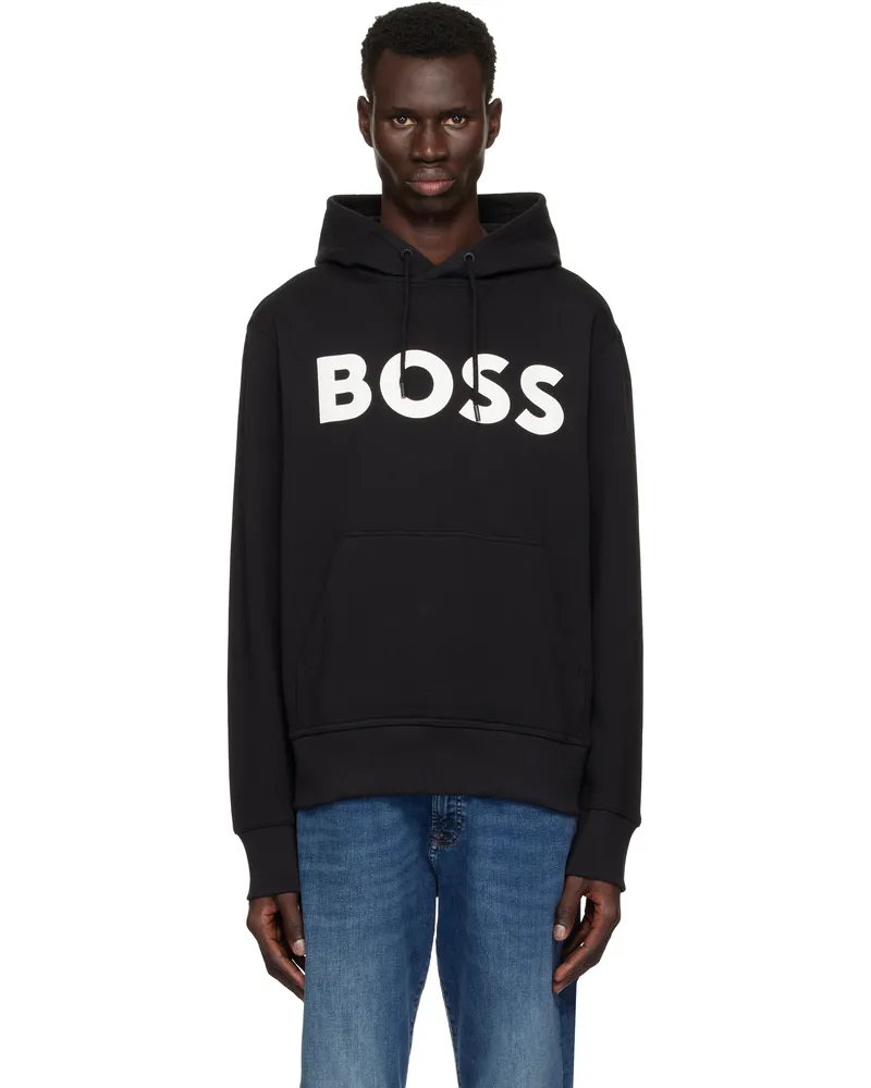 HUGO BOSS Black Relaxed-Fit Contrast Logo Hoodie 001-black